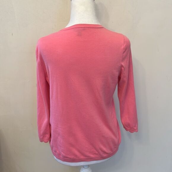 Talbots pink 3/4 length sleeve scalloped hem cardigan Size MP EUC - Picture 6 of 8